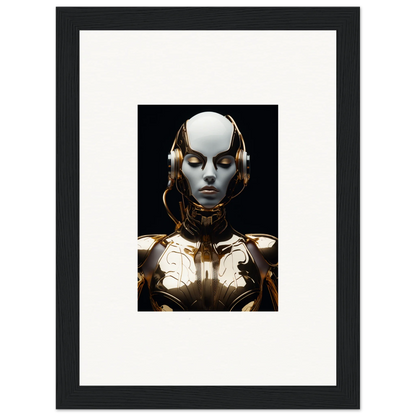 Futuristic humanoid robot with a metallic face for stylish room decoration and electrical elegance