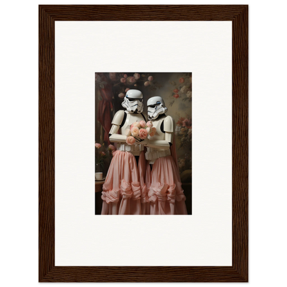 Framed photograph of two Stormtroopers wearing pink tulle dresses.