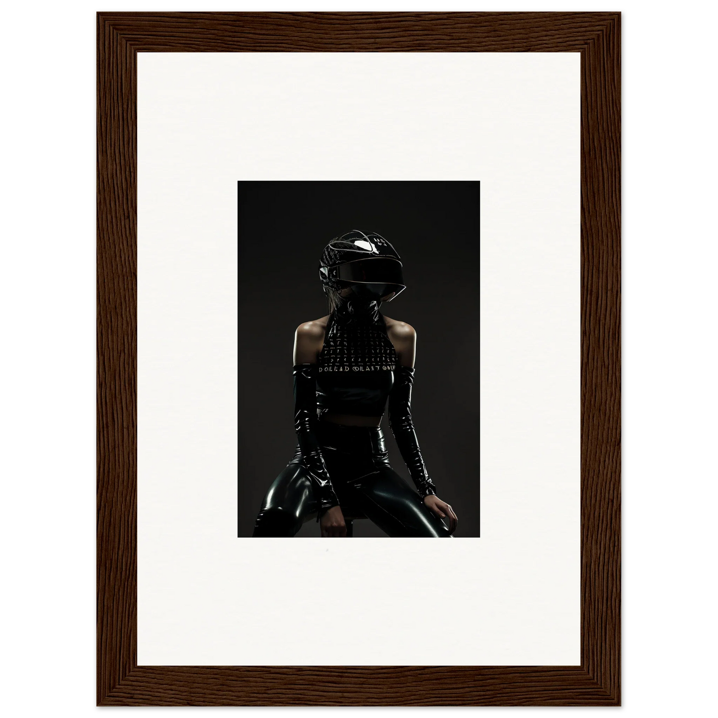 Silhouette of a person wearing a motorcycle helmet and leather outfit against a dark background.