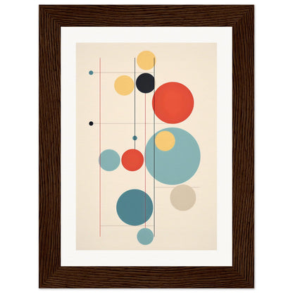 Abstract geometric artwork featuring colorful circles and lines in a minimalist composition.