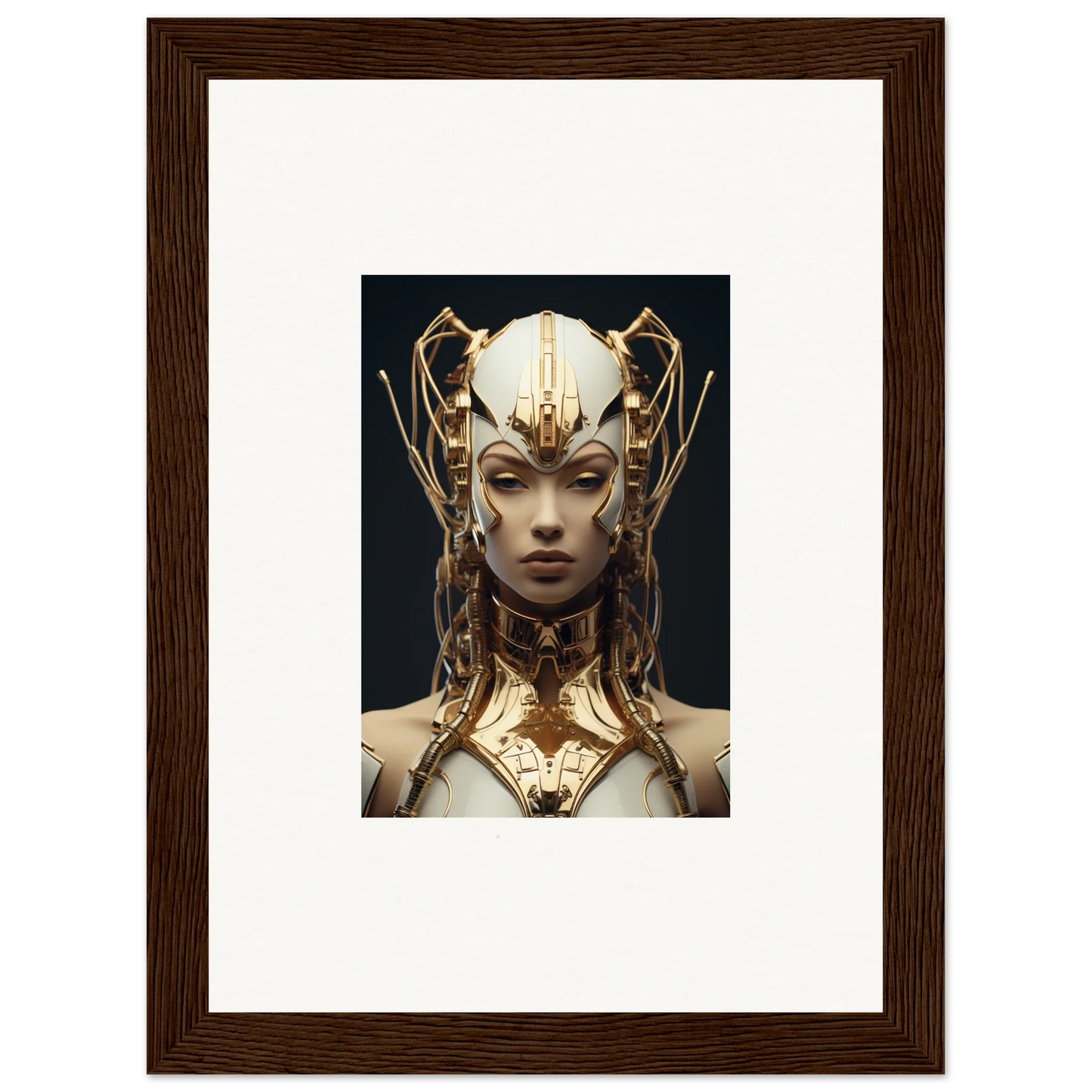 Ornate golden headdress on a figure, perfect for Future Echoes Muse canvas print decor