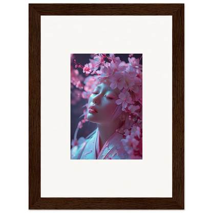 Framed photograph of pink cherry blossoms for dreamy room decoration or a canvas print