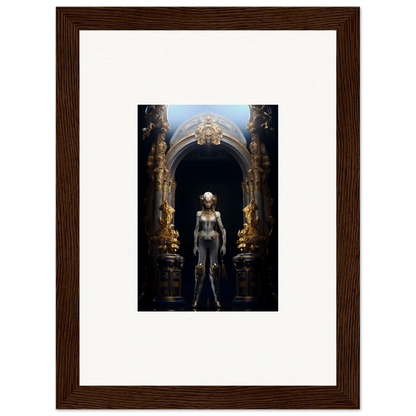 Framed artwork of a metallic humanoid in an ornate archway, perfect for Griffinscape Synergy room decoration