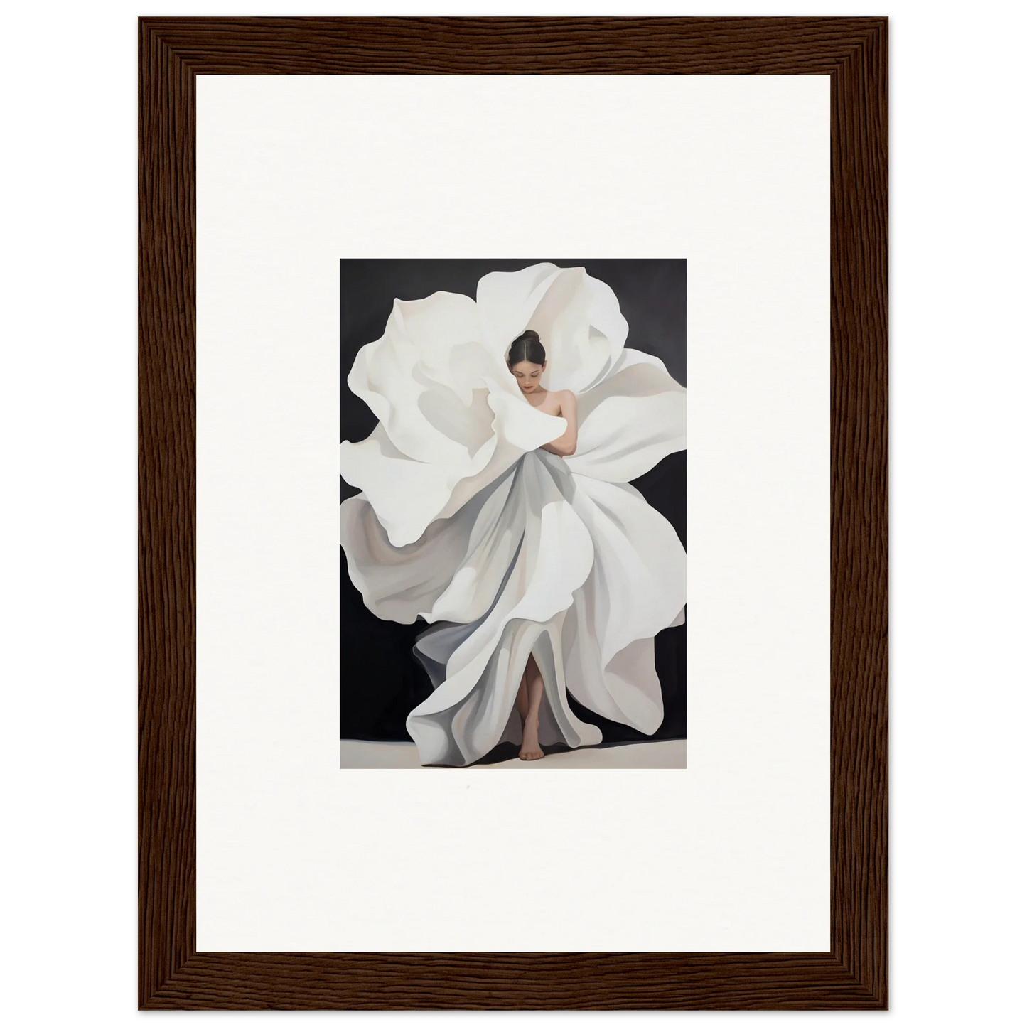 Framed canvas print of a person in a petal whispers dress for stunning room decoration