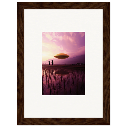 UFO over flooded field at sunset, perfect for violet dreaming room decoration canvas print