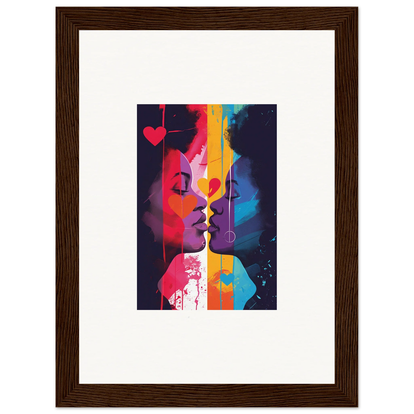 Framed canvas print of Luminous Heartwave Reflection with vibrant profiles for room decoration