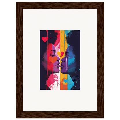 Framed canvas print of Luminous Heartwave Reflection with vibrant profiles for room decoration