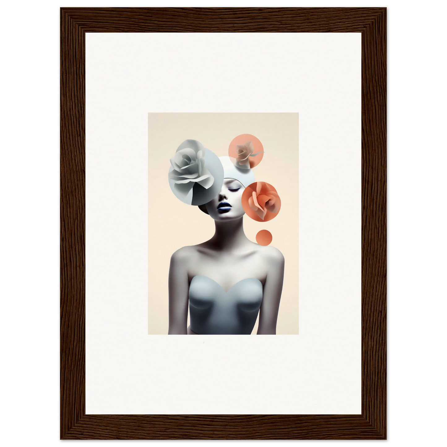 Artistic portrait of a female figure with floral elements for stylish room decoration