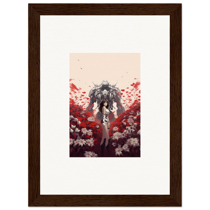 Robotic figure in flowers for a playful boundary whimsy canvas print room decoration