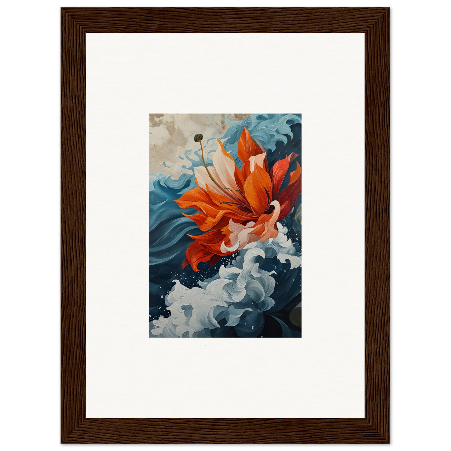 Vibrant orange goldfish swimming in waves, perfect for Petal Odyssey room decoration