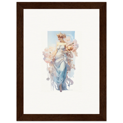 Framed watercolor of an ethereal woman in blue for a stunning bouquet waltz room decoration