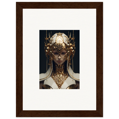 Ornate golden headdress and neck piece on figure from Lumiere Ethereal Sovereign canvas print