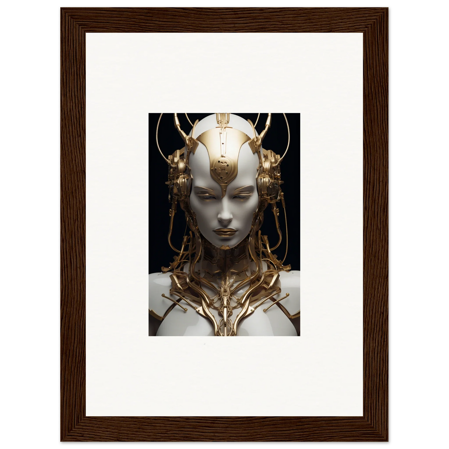 Futuristic humanoid art with gold headpieces for a stylish Monarch Dream canvas print