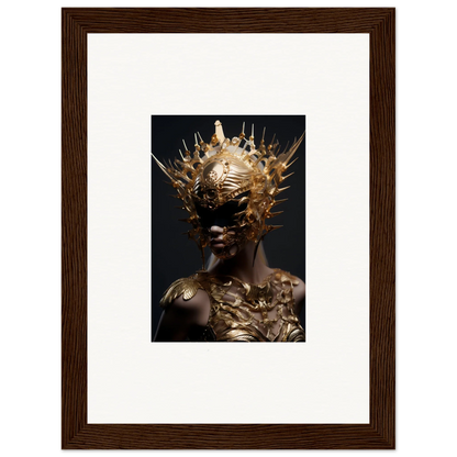 Ornate golden headdress on a dark-skinned figure, perfect for vintage bloom room decoration