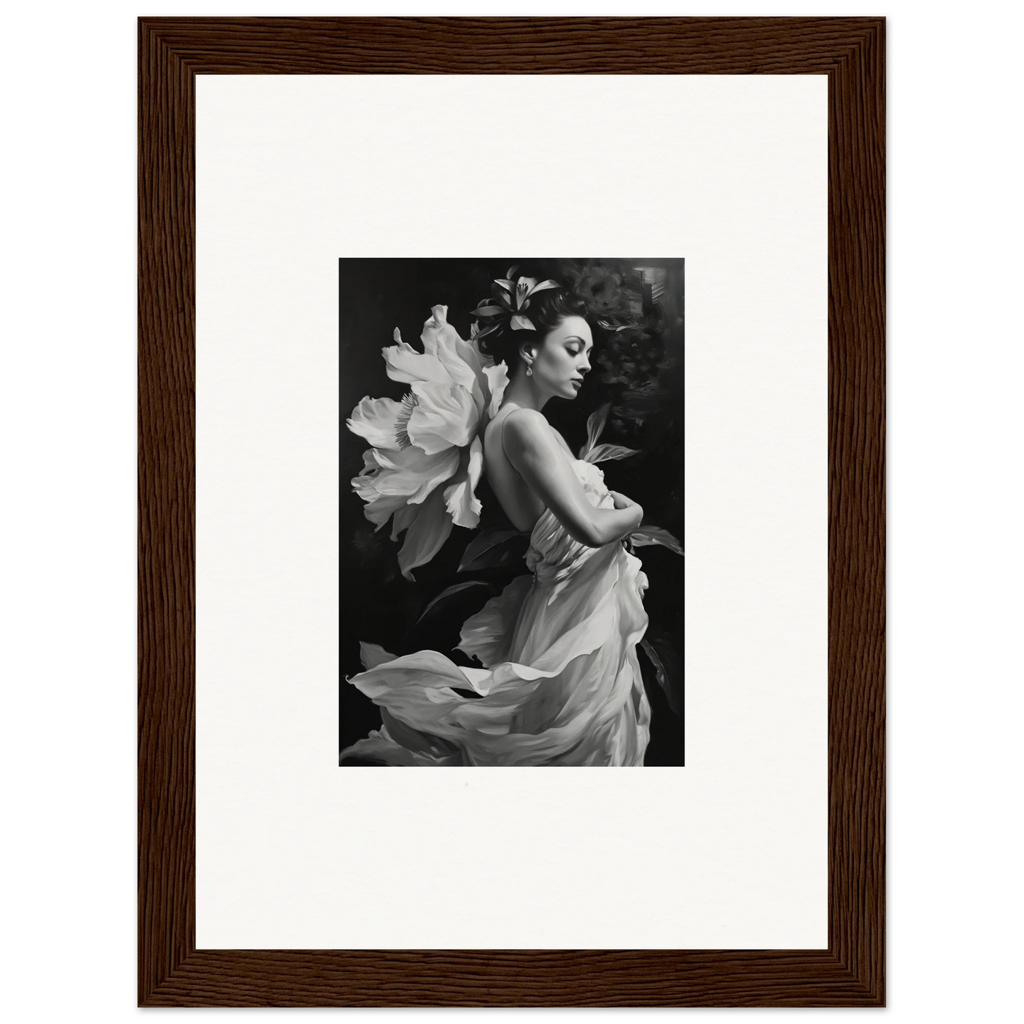 Black and white canvas print of a woman in a flowing dress for a stunning room decoration