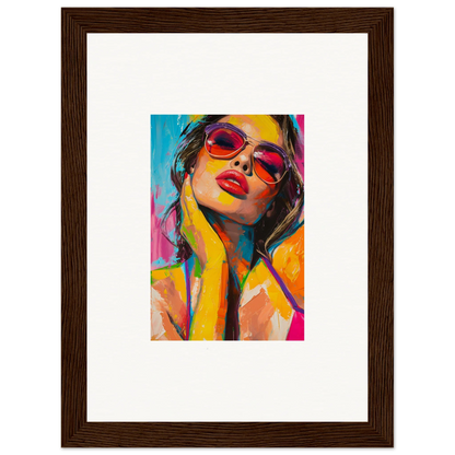 Colorful pop art portrait of a woman in red sunglasses for mind prism room decoration