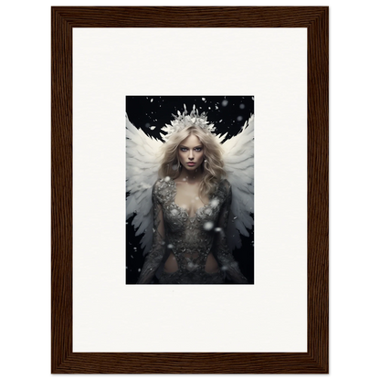 Framed canvas print of a feathery specter angel with wings, perfect for room decoration