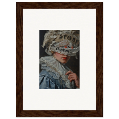 Framed portrait of a person in ornate headdress, perfect for veil cognition room decoration