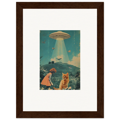 Framed vintage UFO collage artwork perfect for unique room decoration with Canvas print vibes