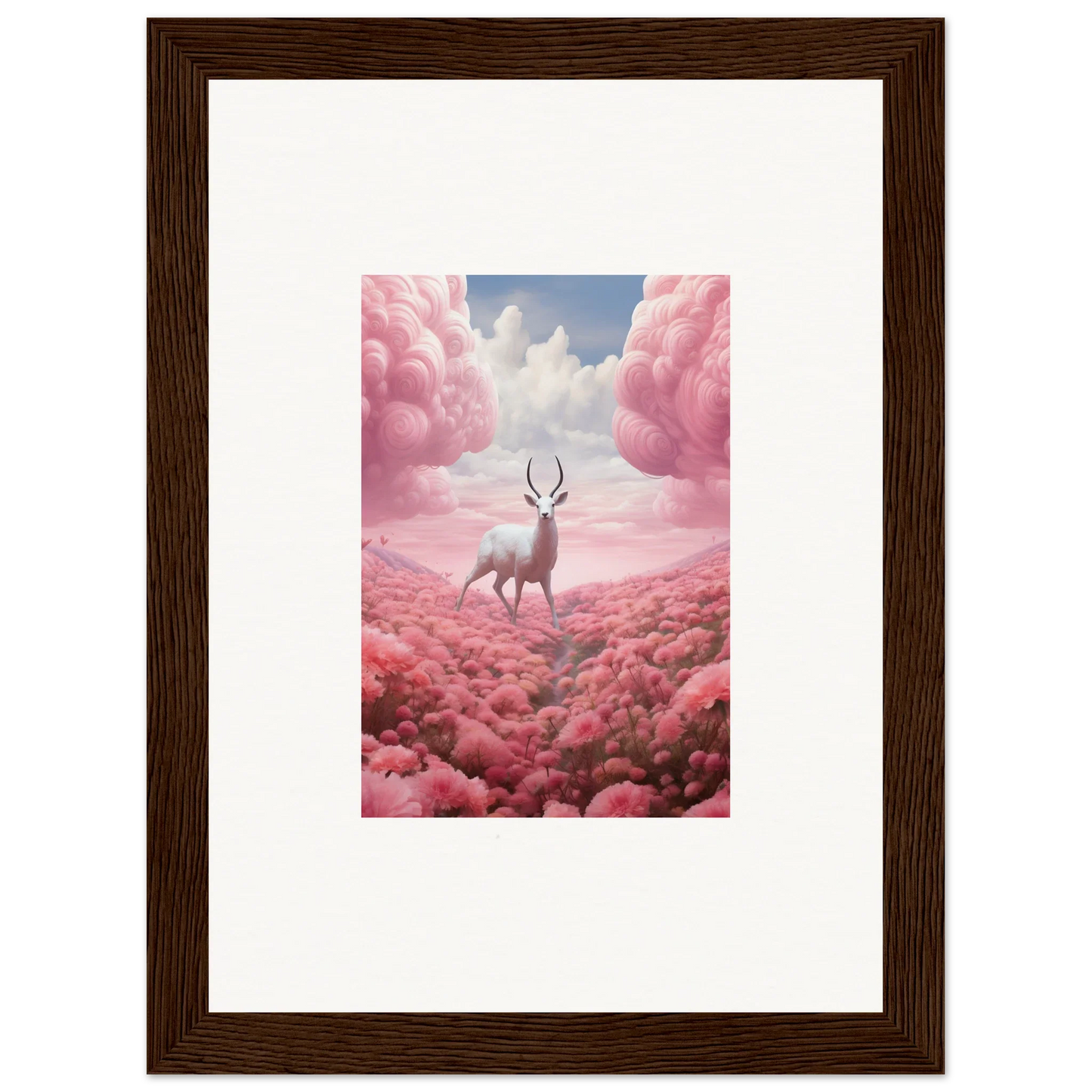 Deer with antlers in pink clouds, perfect for berry collision room decoration canvas print