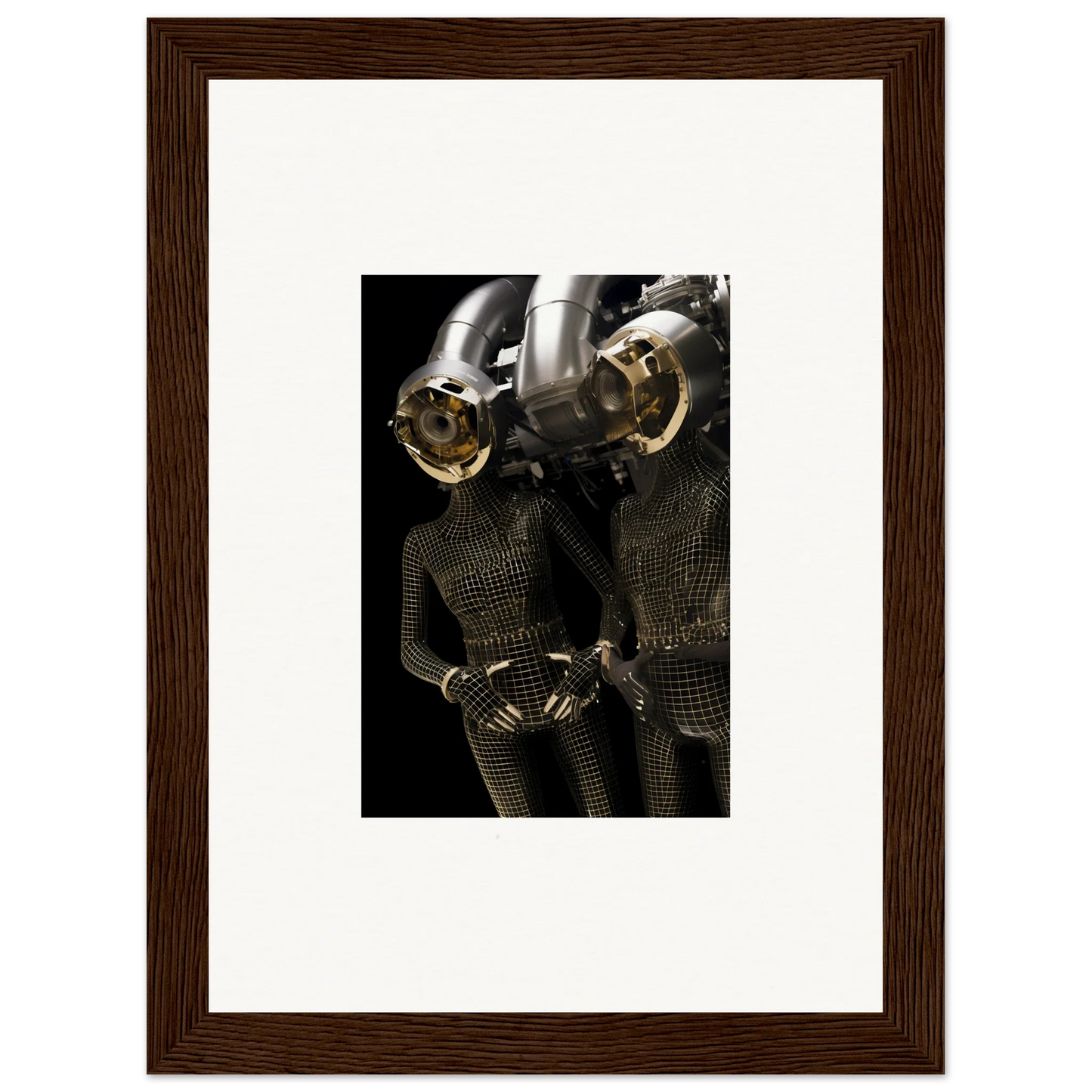 Framed canvas print of metallic robots in chainmail armor for awesome room decoration