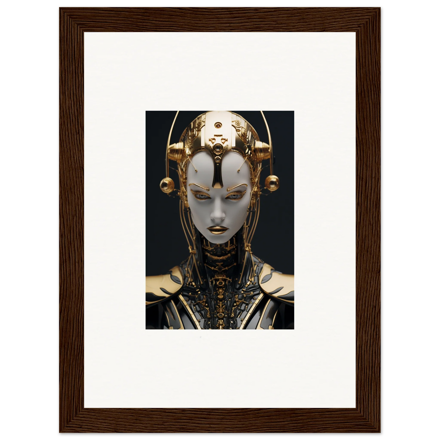 Futuristic robotic face with gold headpiece for unique Fulgrid Manifestation canvas print