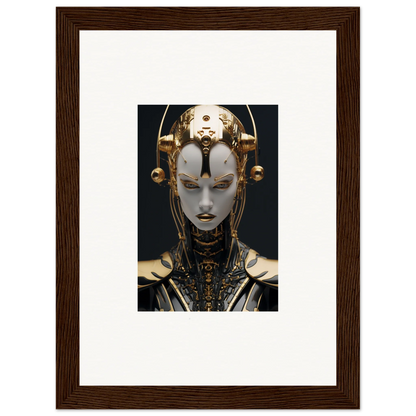 Futuristic robotic face with gold headpiece for unique Fulgrid Manifestation canvas print