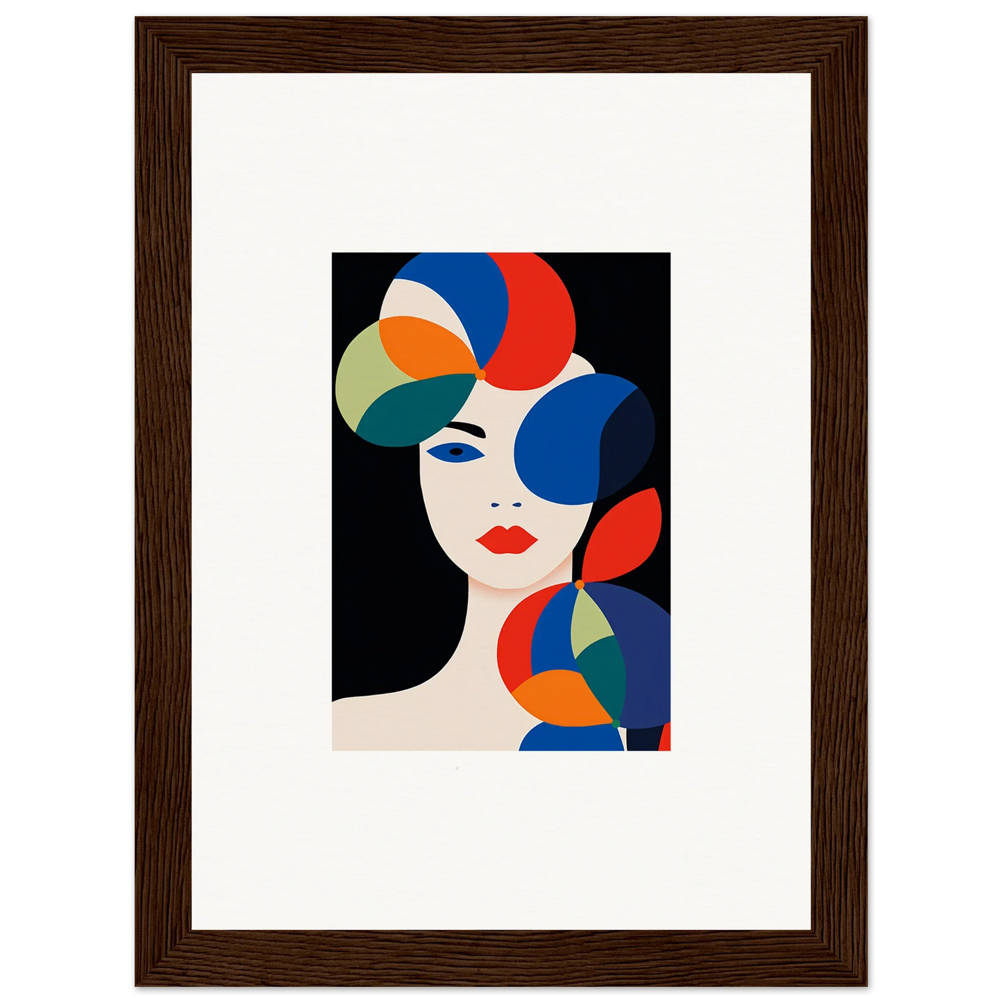 Abstract portrait of a woman with colorful geometric hair for unique room decoration