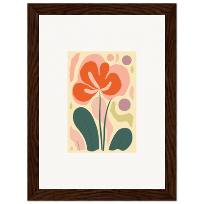 Stylized orange flower and green leaves for a vibrant echoes whimsy canvas print