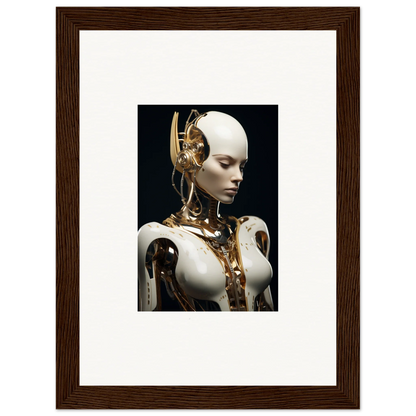 Humanoid robot with lifelike face, perfect for a Hyperspace Dream Machine canvas print