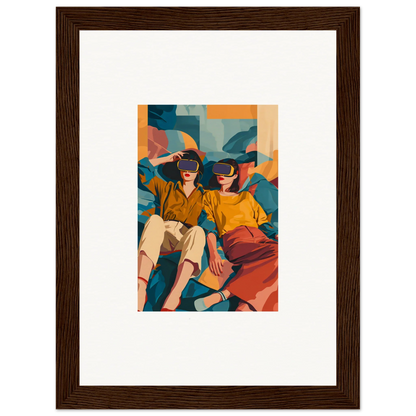 Framed canvas print of Cosmic Lovers Reve with stylish figures in VR headsets for room decoration