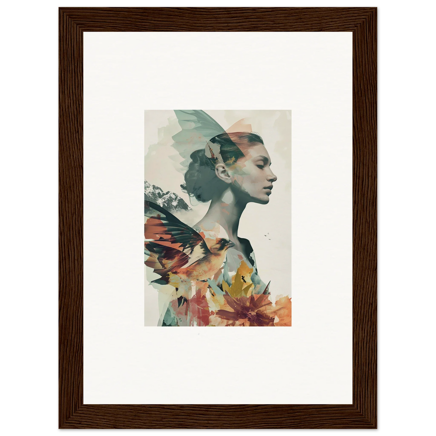 Framed canvas print of Eclectic Reverie Blossom with floral profile art for room decoration