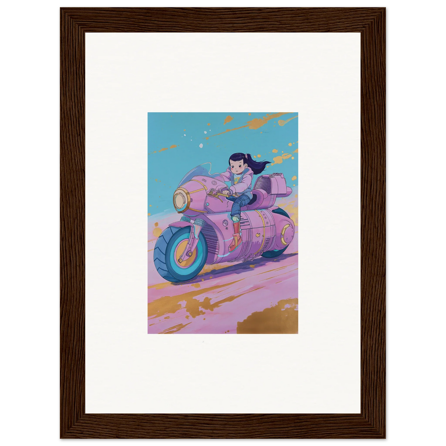 Cartoon motorcycle in pink and purple on a canvas print for your Paintfall Venture decor