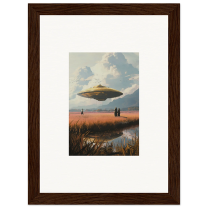 Flying saucer-shaped UFO in the sky for your Drifting Suns room decoration canvas print