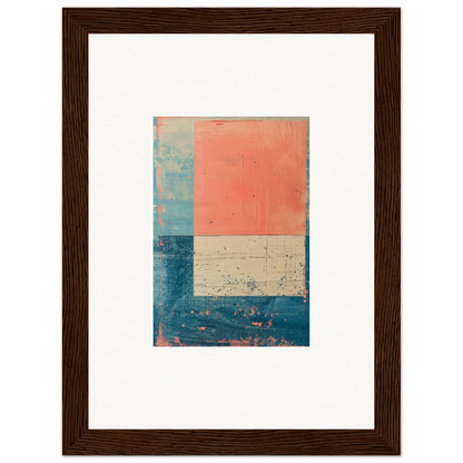 Framed abstract canvas print in coral, blue, and beige for trendy room decoration