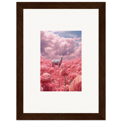 White deer surrounded by pink flowers in a dreamy canvas print for room decoration