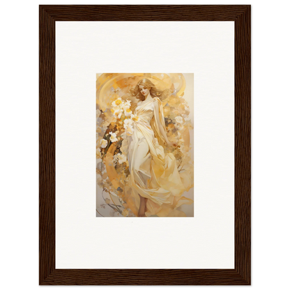 Framed canvas print of an ethereal woman in golden tones for stylish room decoration