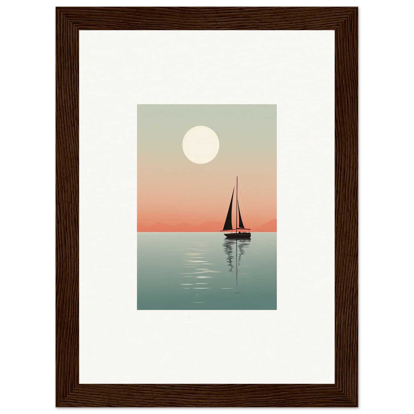 Framed canvas print of a sailboat under a full moon for nautical harmonies room decoration