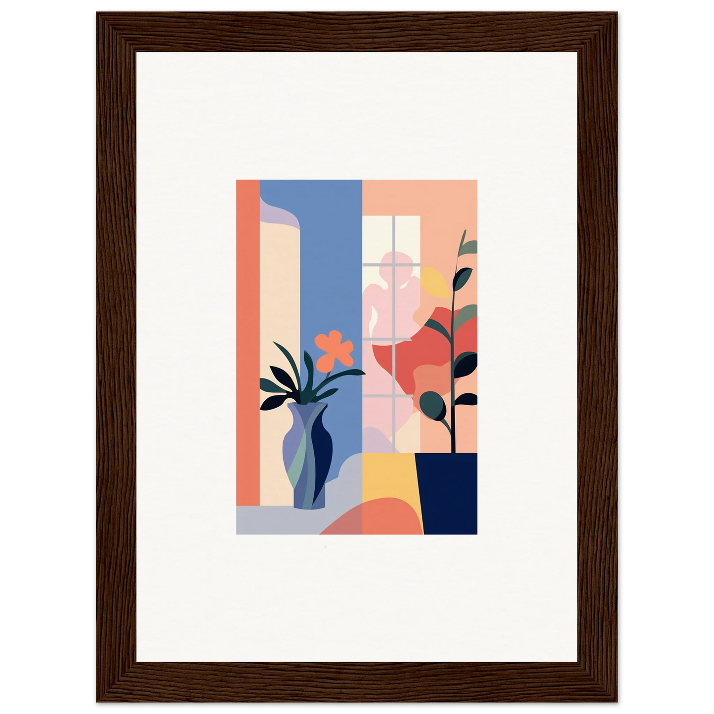 Framed abstract canvas print of Flower Emblaze with geometric shapes and plants, perfect for room decoration