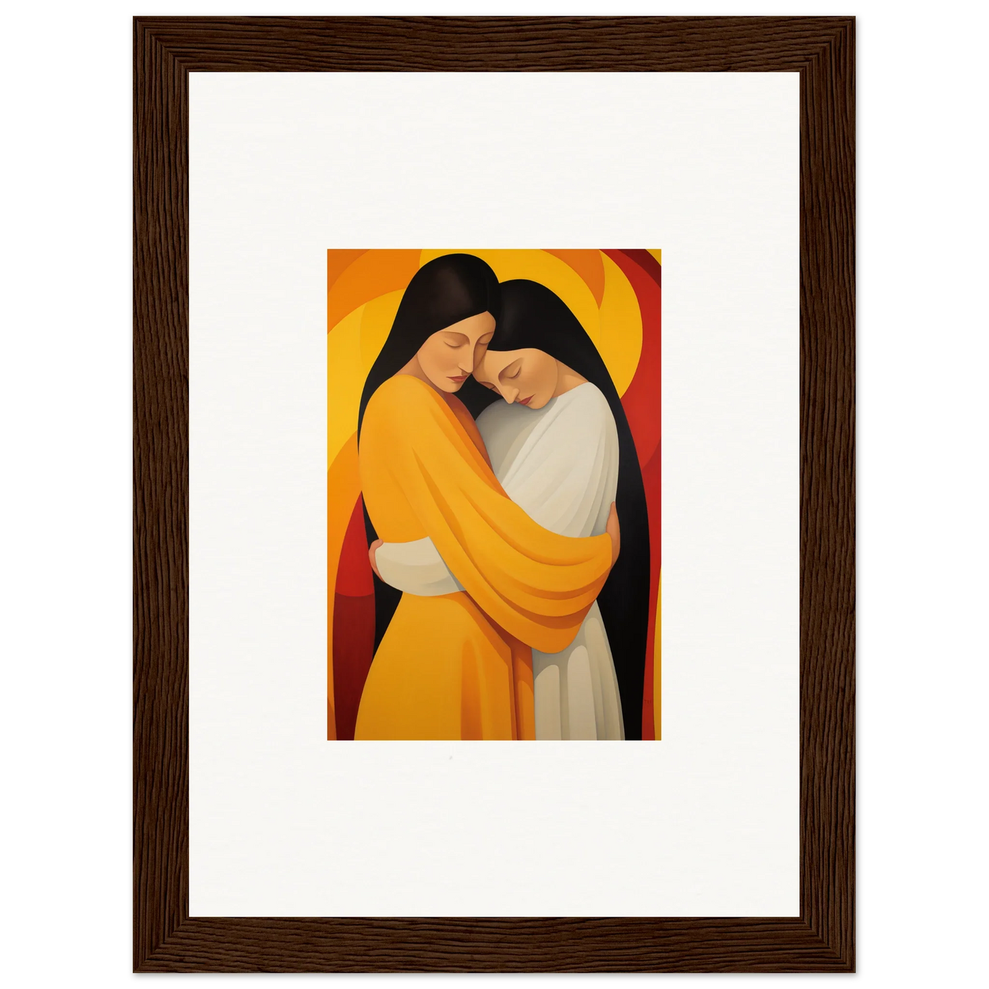 Framed canvas print of Timid Sun Nyah with two figures in yellow and white robes