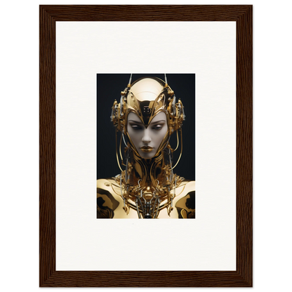 Futuristic humanoid figure with golden headpiece, perfect for a Chirping Inventrix canvas print