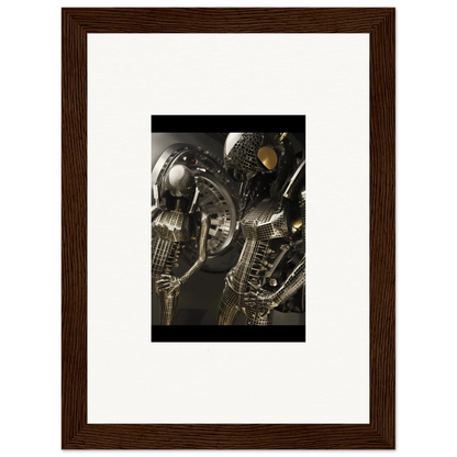 Framed canvas print of metallic alien figures for unique muse web room decoration