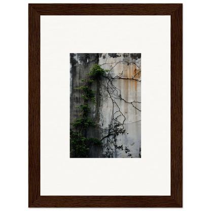 Framed canvas print of vines on a weathered wall for a trendy urban tango room decoration