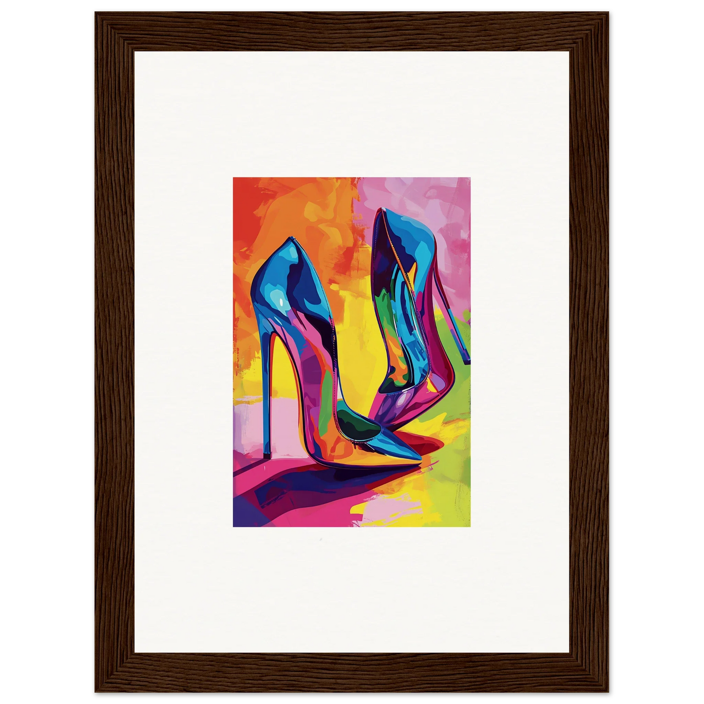 Vibrant abstract high-heeled Eclipse Shoes adding flair to room decoration or canvas print