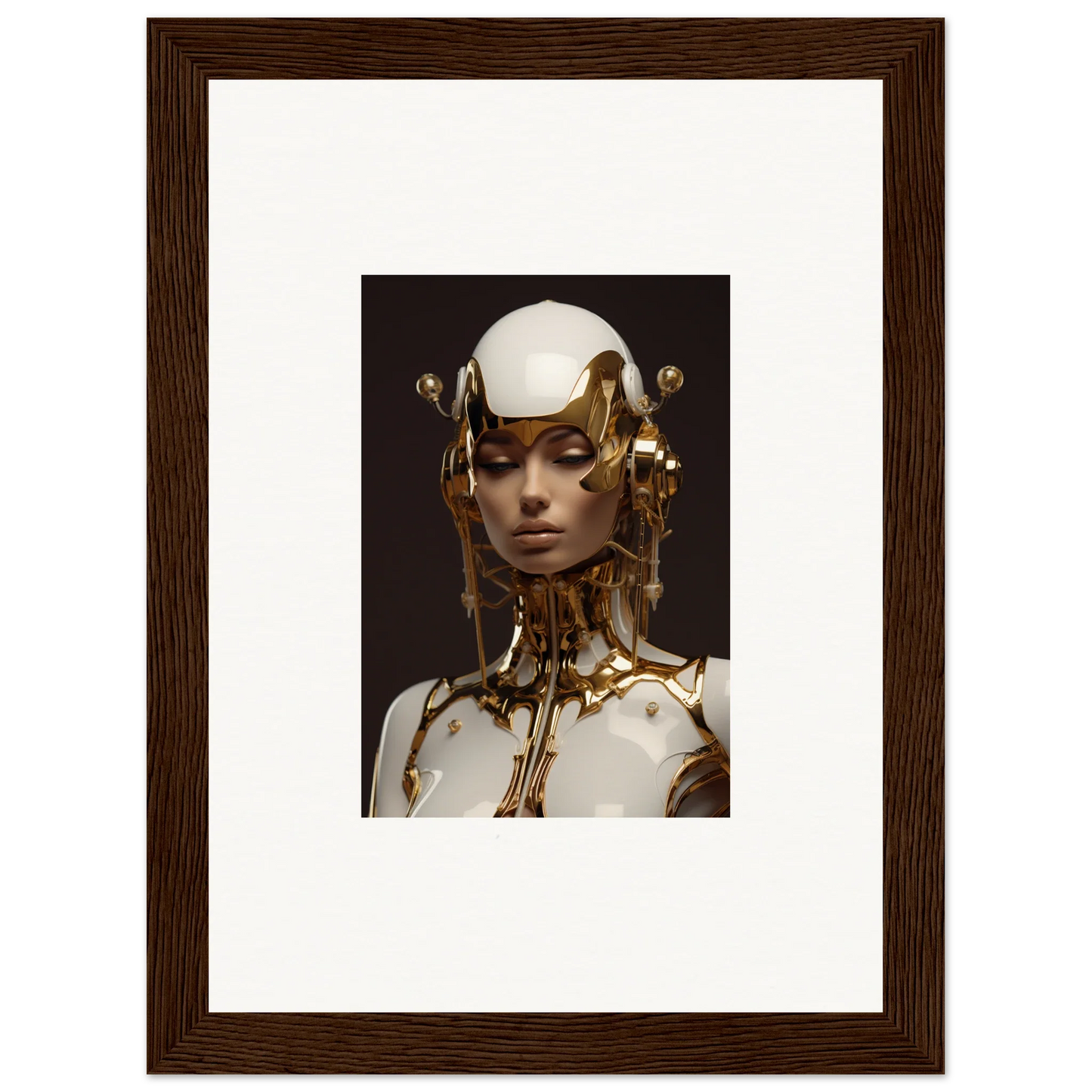 Futuristic humanoid figure with gold accents for a stylish room decoration canvas print