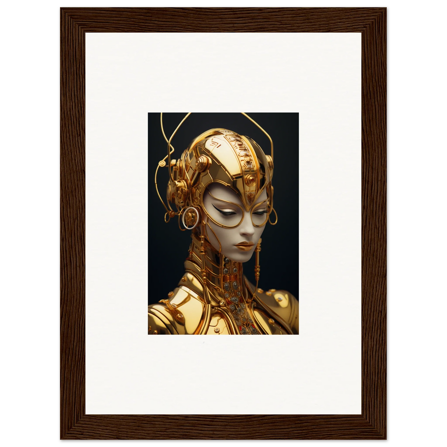 Futuristic golden robotic figure for Moulin Mystique room decoration canvas print