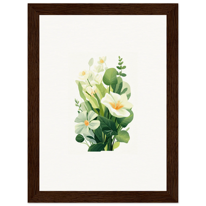 Watercolor white flowers with green leaves bouquet for a garden whispers canvas print