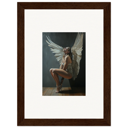 Framed artwork of a figure with white wings in Heavenly Weakened Psalms design