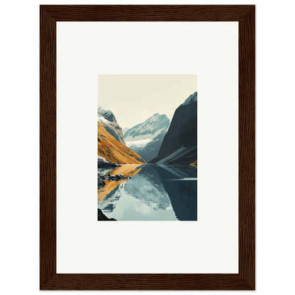 Framed landscape photo of a mountain lake reflecting Glacier Harmony for room decoration