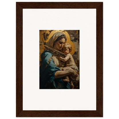 Framed canvas print of a woman in blue with a child, perfect for loving sentinence room decoration